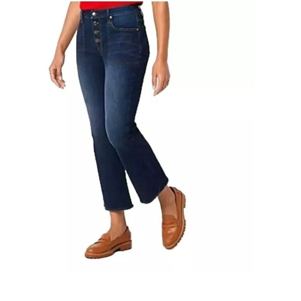Frye & Co flared raw hem trendy hippy multi button fly jeans